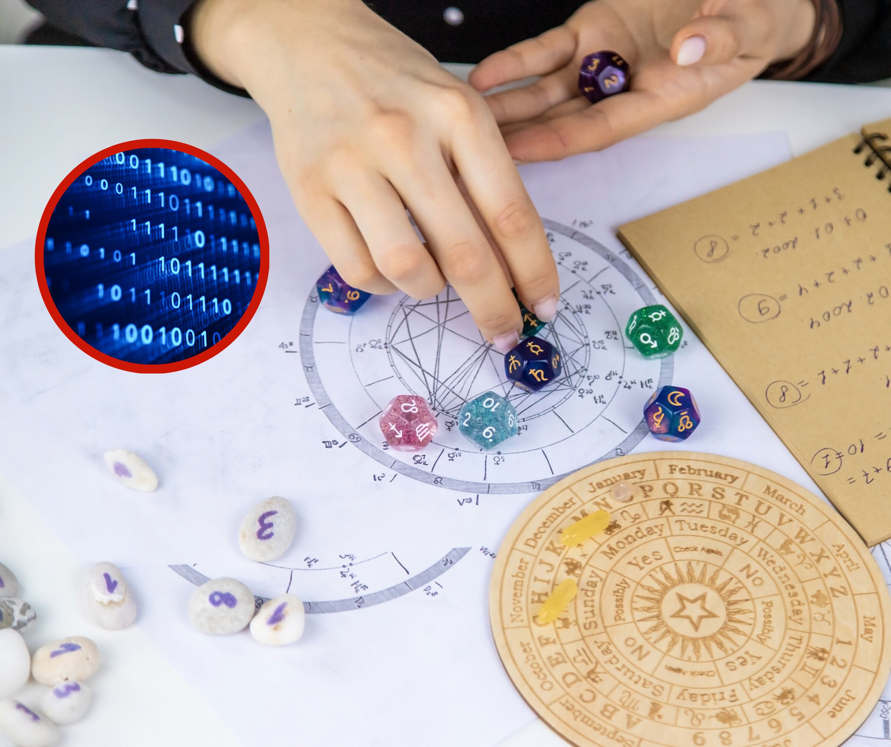 Mujer astróloga numeróloga contando números sobre una mesa (Getty Images)