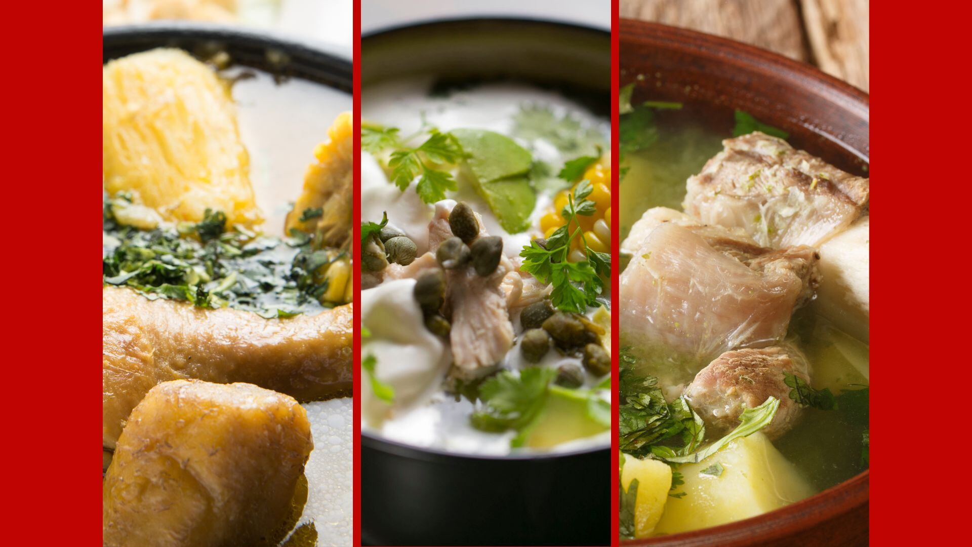 Sancocho, ajiaco y caldo de costilla colombianos. Fotos: Getty Images.