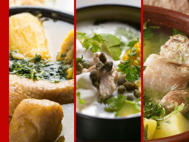Sancocho, ajiaco y caldo de costilla colombianos. Fotos: Getty Images.