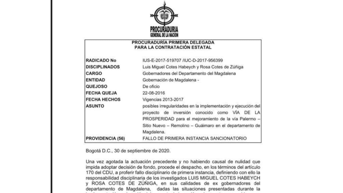 Sancionan a exgobernadores del Magdalena por la Vía de la Prosperidad
