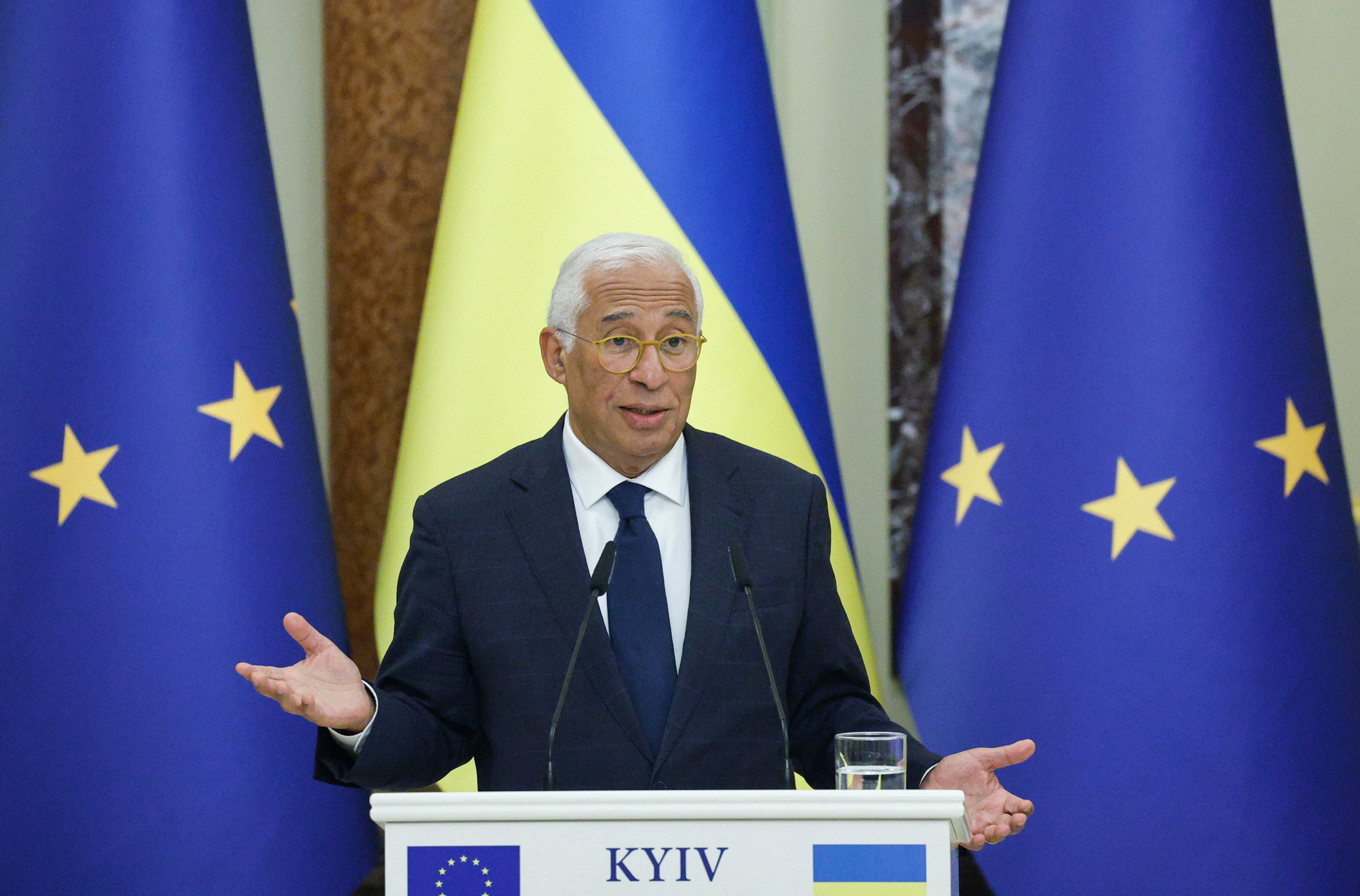 Kyiv (Ukraine), 01/12/2024.- President of the European Council Antonio Costa holds a joint press conference with Ukrainian President Volodymyr Zelensky (not pictured),