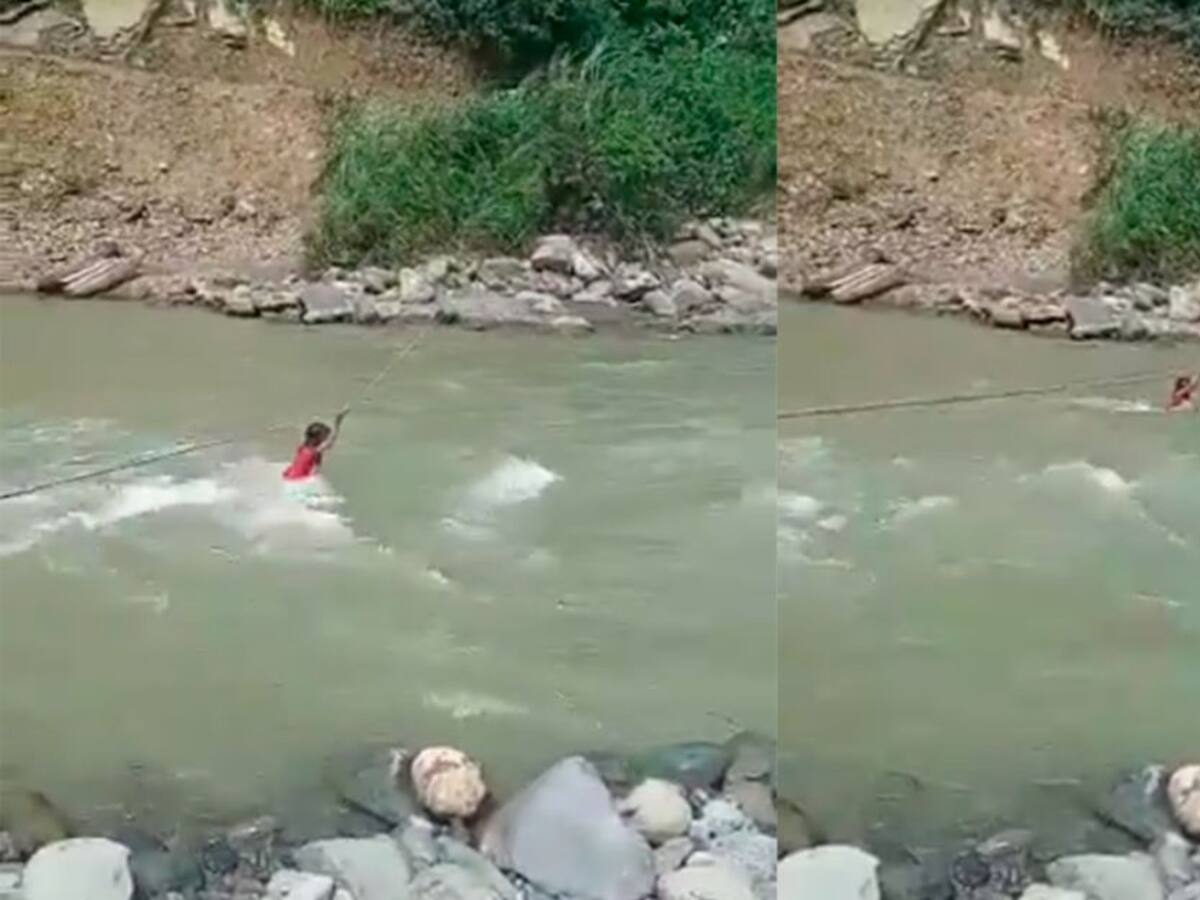 Video: Niña lucha contra caudaloso río para cruzarlo por falta de un puente