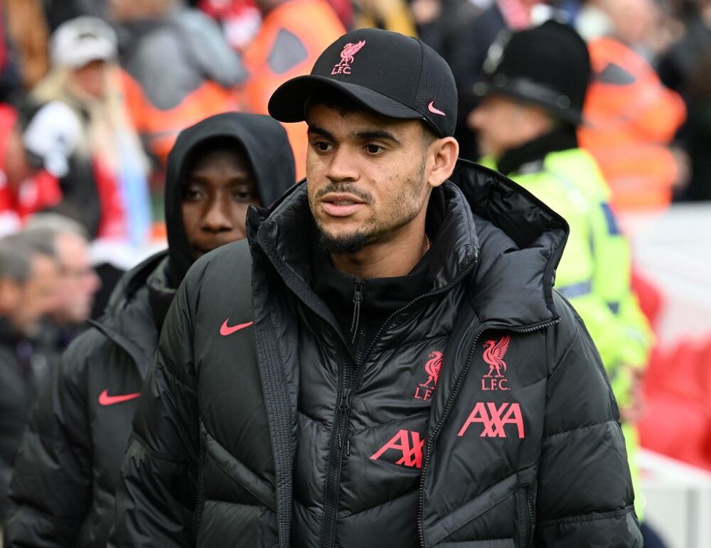 Luis Díaz previo al juego ante el Manchester City en Anfield (Foto por Andrew Powell/Liverpool FC via Getty Images)