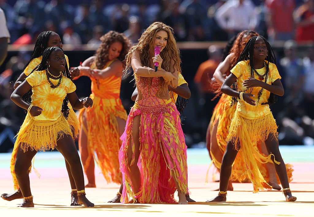 EAST RUTHERFORD, NEW JERSEY - JULY 19: Shakira performs at half time during the FIFA World Cup 2026 Final match between Spain and Argentina at New York New Jersey Stadium on July 19, 2026 in East Rutherford, New Jersey. (Photo by Ian MacNicol/Getty Images)