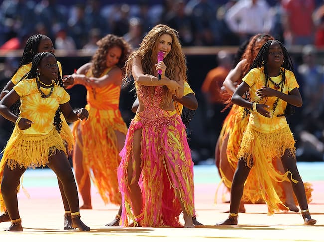 EAST RUTHERFORD, NEW JERSEY - JULY 19: Shakira performs at half time during the FIFA World Cup 2026 Final match between Spain and Argentina at New York New Jersey Stadium on July 19, 2026 in East Rutherford, New Jersey. (Photo by Ian MacNicol/Getty Images)