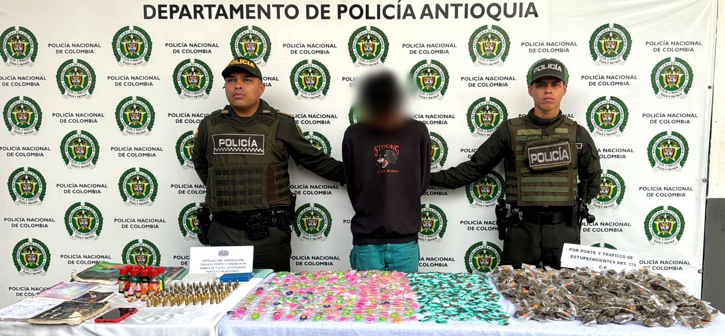 Capturan a alias “Chiqui” por microtráfico en el Nordeste Antioqueño. Foto: Policía Nacional.