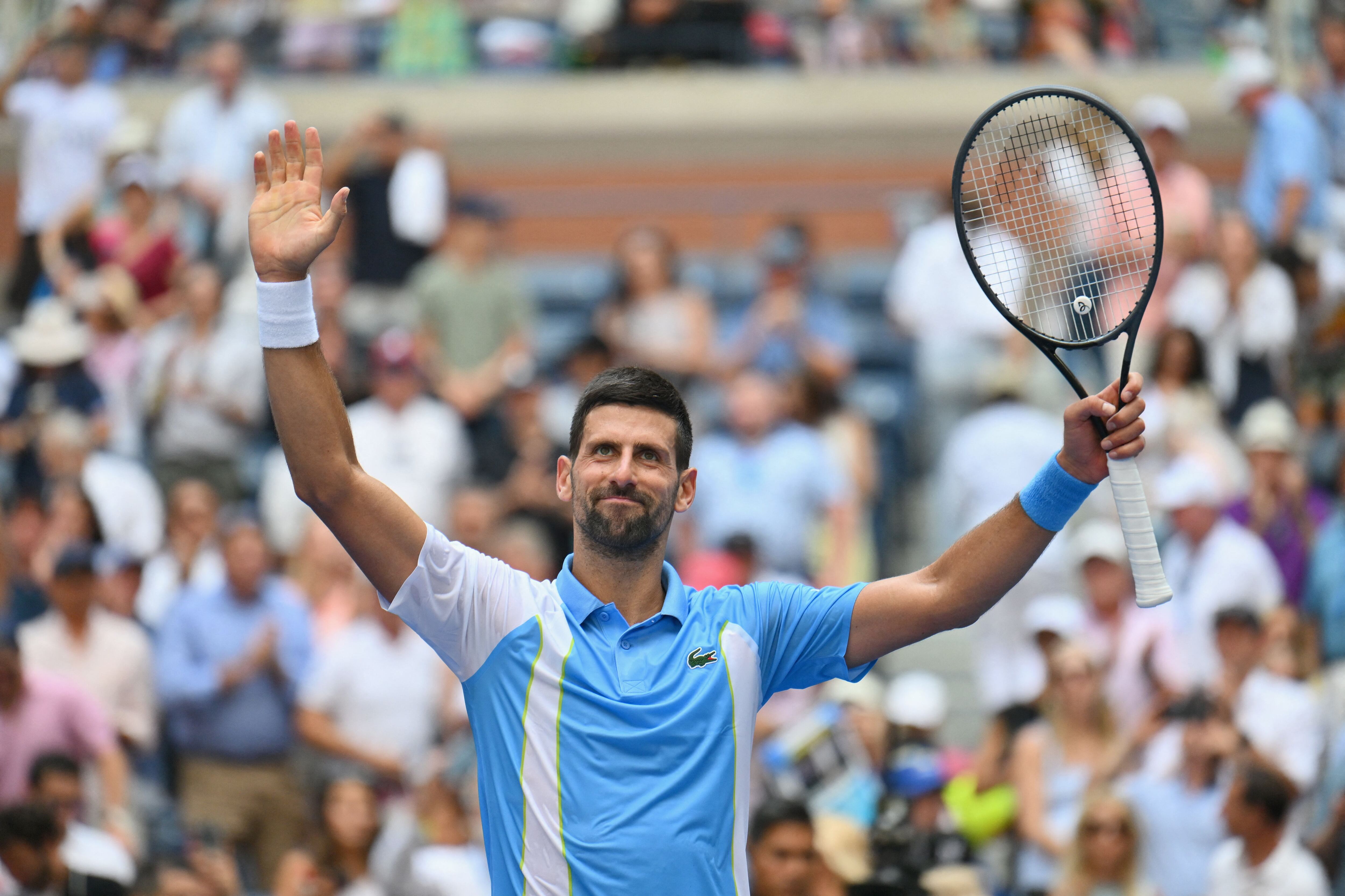Djokovic festeja su triunfo ante Zapata. (Photo by ANGELA WEISS/AFP via Getty Images)