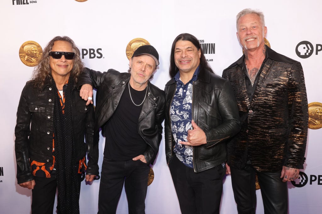 WASHINGTON, DC - MARCH 20: Kirk Hammett, Lars Ulrich, Rob Trujillo, and James Hetfield of Metallica attend the 2024 Gershwin Prize for Popular Song presentation to Elton John and Bernie Taupin by the Library of Congress at DAR Constitution Hall on March 20, 2024 in Washington, DC.  (Photo by Taylor Hill/WireImage)