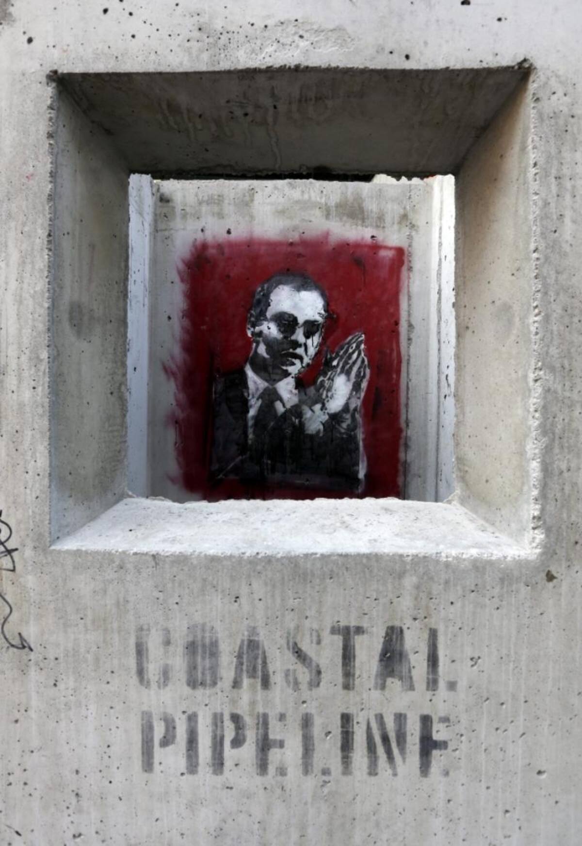 magen del graffiti "Confesionario de hormigón (Concrete Confessional)" del artista callejero británico "Banksy",