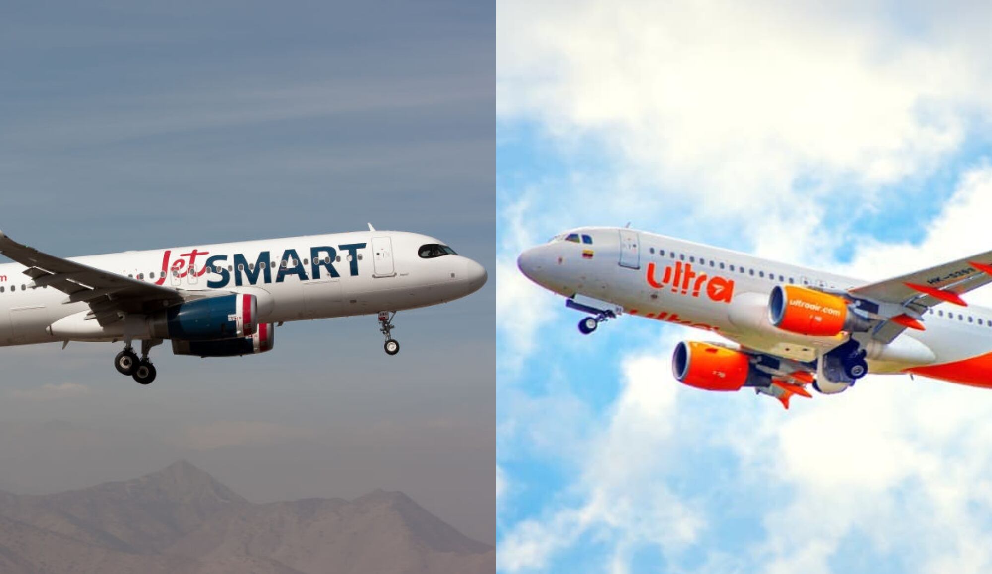Aviones de JetSmart y Ultra Air. Fotos: Getty Images y redes sociales de Ultra Air.