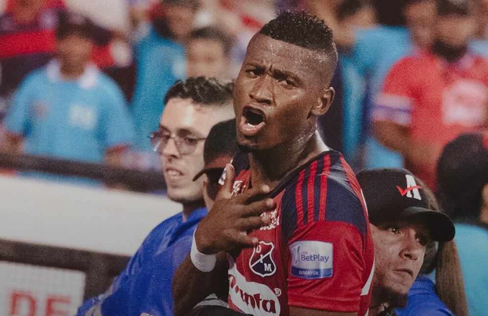 Luis Manuel Orejuela celebra su gol ante Alianza Petrolera / Twitter: @DIM_Oficial