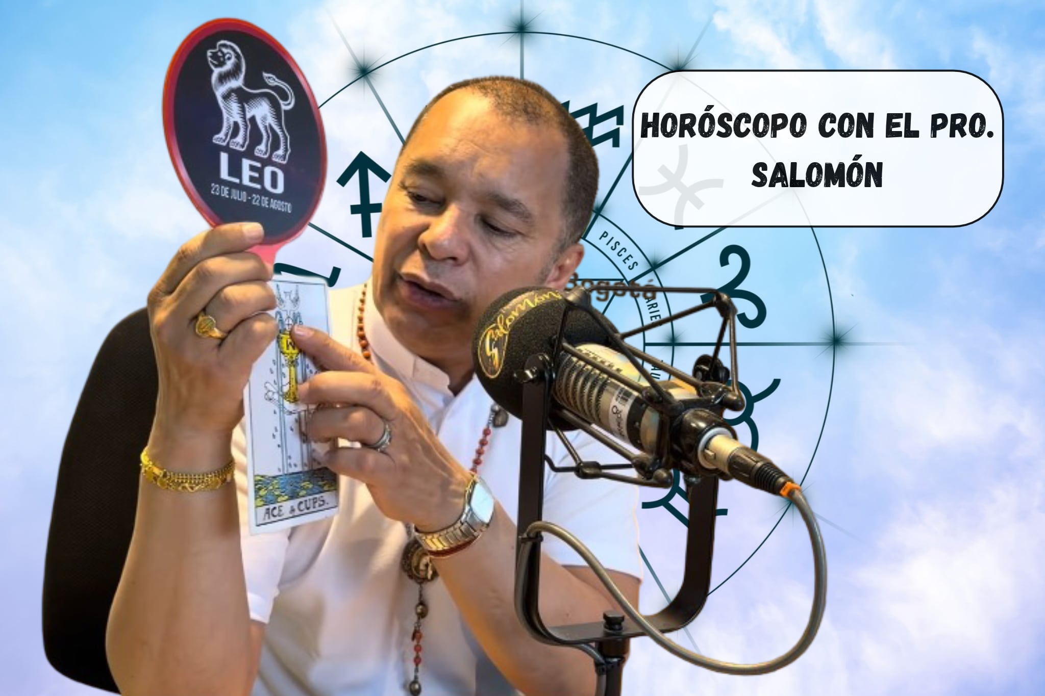 Él es el profesor Salomón, experto en la lectura del Horóscopo y el Tarot (Crédito: Profesor Salomón - Youtube) // De fondo: Imagen ilustrativa del horóscopo (crédito: Getty Images).