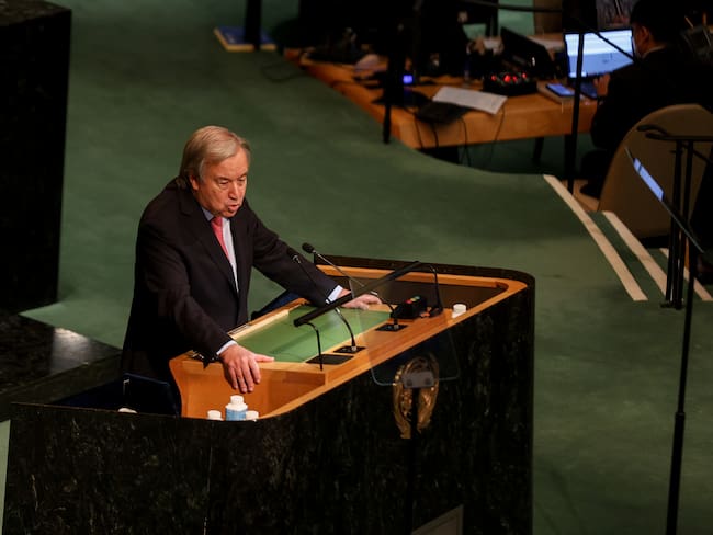 El secretario general de las Naciones Unidas, Antonio Guterres, durante su intervención al inicio de la versión 77 de la Asamblea General del organismo.