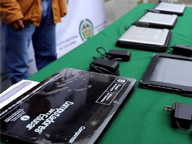 Recuperan tablets robadas en un Institución Educativa de Tejares. Crédito: Policía de Caldas