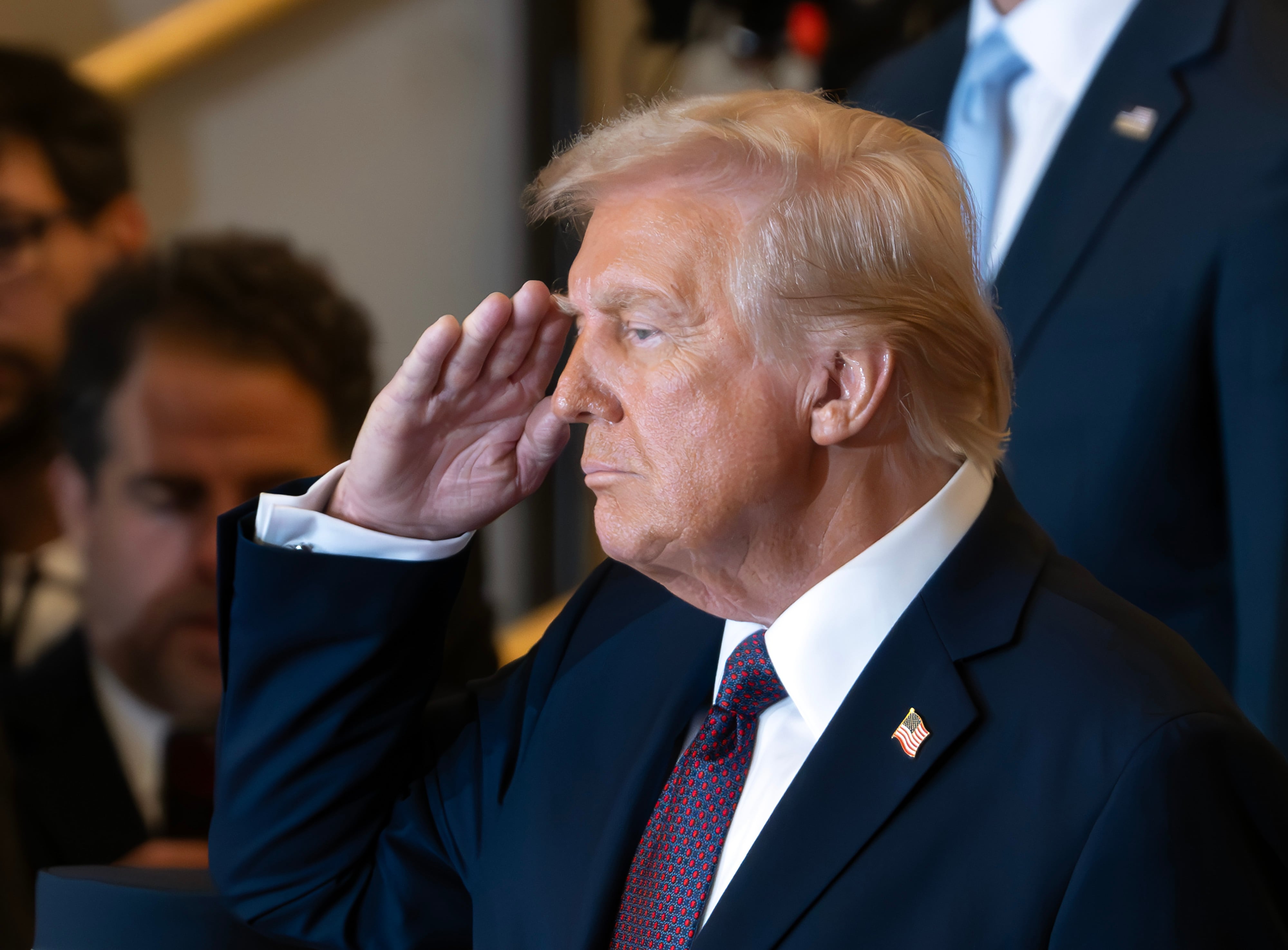 US President Donald Trump salutes as he participates in a Reviewing the Troops Ceremony as part of his Inaugural activities in Emancipation Hall in the United States Capitol in Washington, DC.
EFE/EPA/RON SACHS / POOL