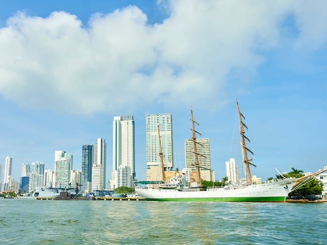 Landscape of Bocagrande and boats in Cartagena de Indias