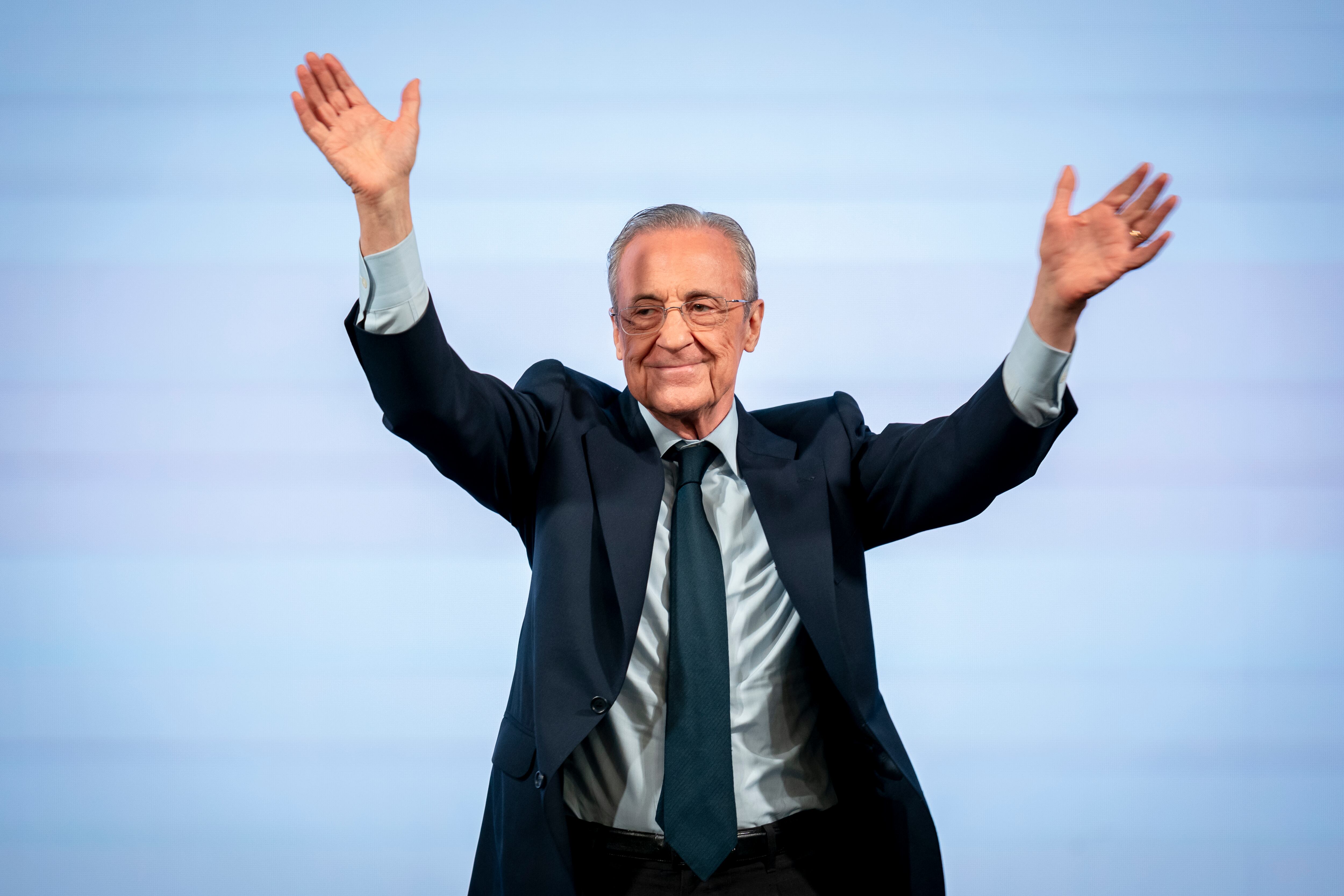 MADRID, SPAIN - MAY 27: Florentino Perez attends during his presentation of his candidacy for the presidency of Real Madrid at the Melia Castilla Hotel on May 27, 2026, in Madrid, Spain. (Photo By Angel Perez Meca/Europa Press via Getty Images)