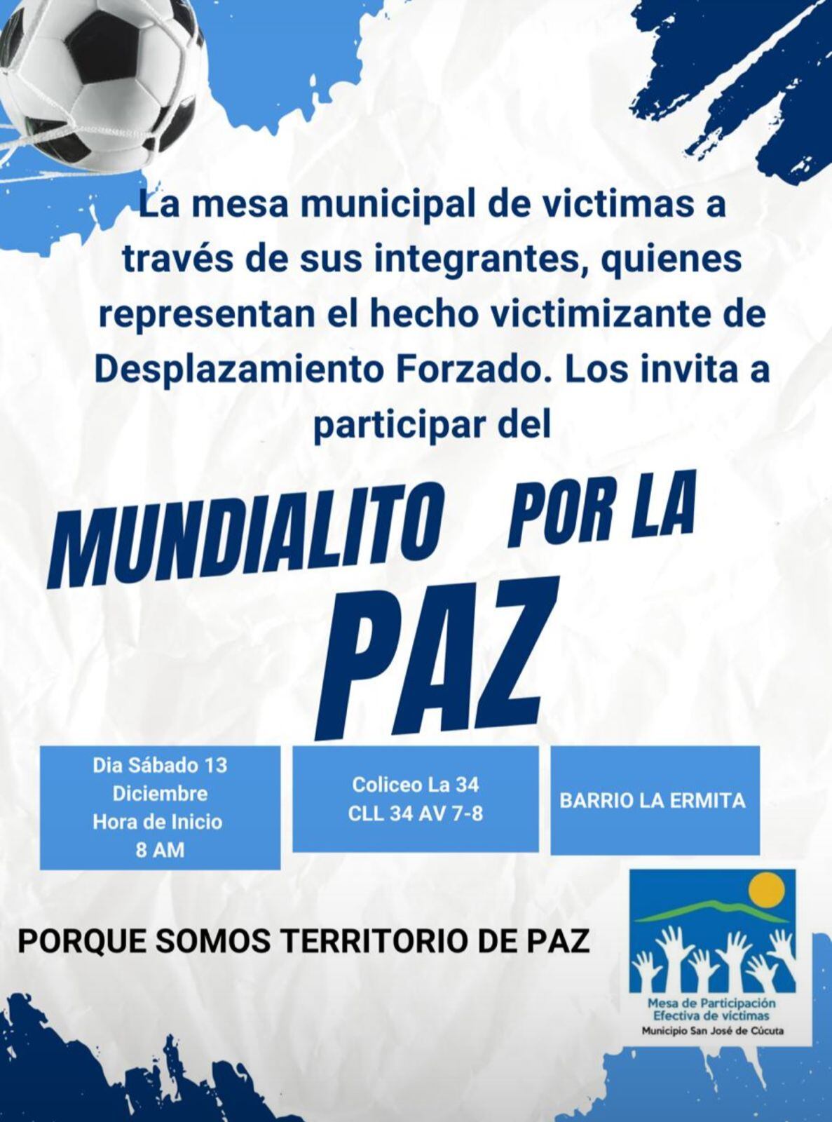 Mundialito por la Paz en Cúcuta. / Foto: Mesa Municipal de Víctimas.