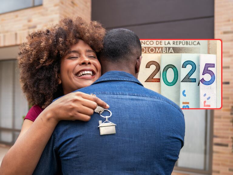 Mujer feliz por adquirir vivienda nueva / Billetes colombianos 2025 (Getty Images)