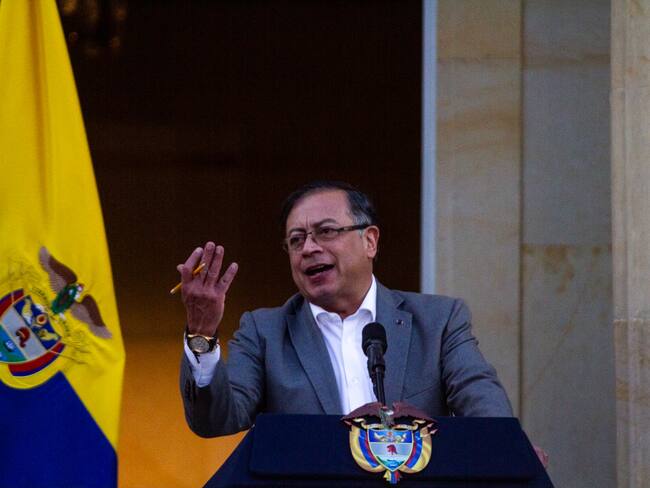 Colombia's president Gustavo Petro speaks during an event presenting a bill to reform Colombia's healthcare system, in a public act at Narino's Presidential Palace in Bogota, Colombia on February 13, 2023. (Photo by Sebastian Barros/NurPhoto via Getty Images)