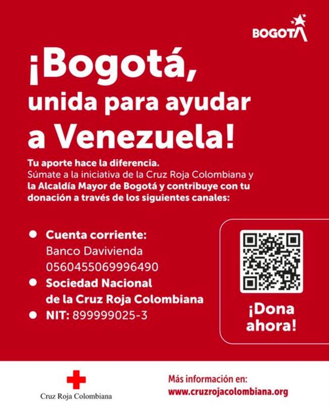 Canales oficiales habilitados para donar a Venezuela. Foto: Suministrada Alcaldía de Bogotá.