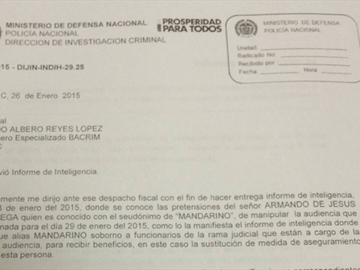 Fiscalía alerta por aparente soborno en juicio contra alias "El Mandarino"