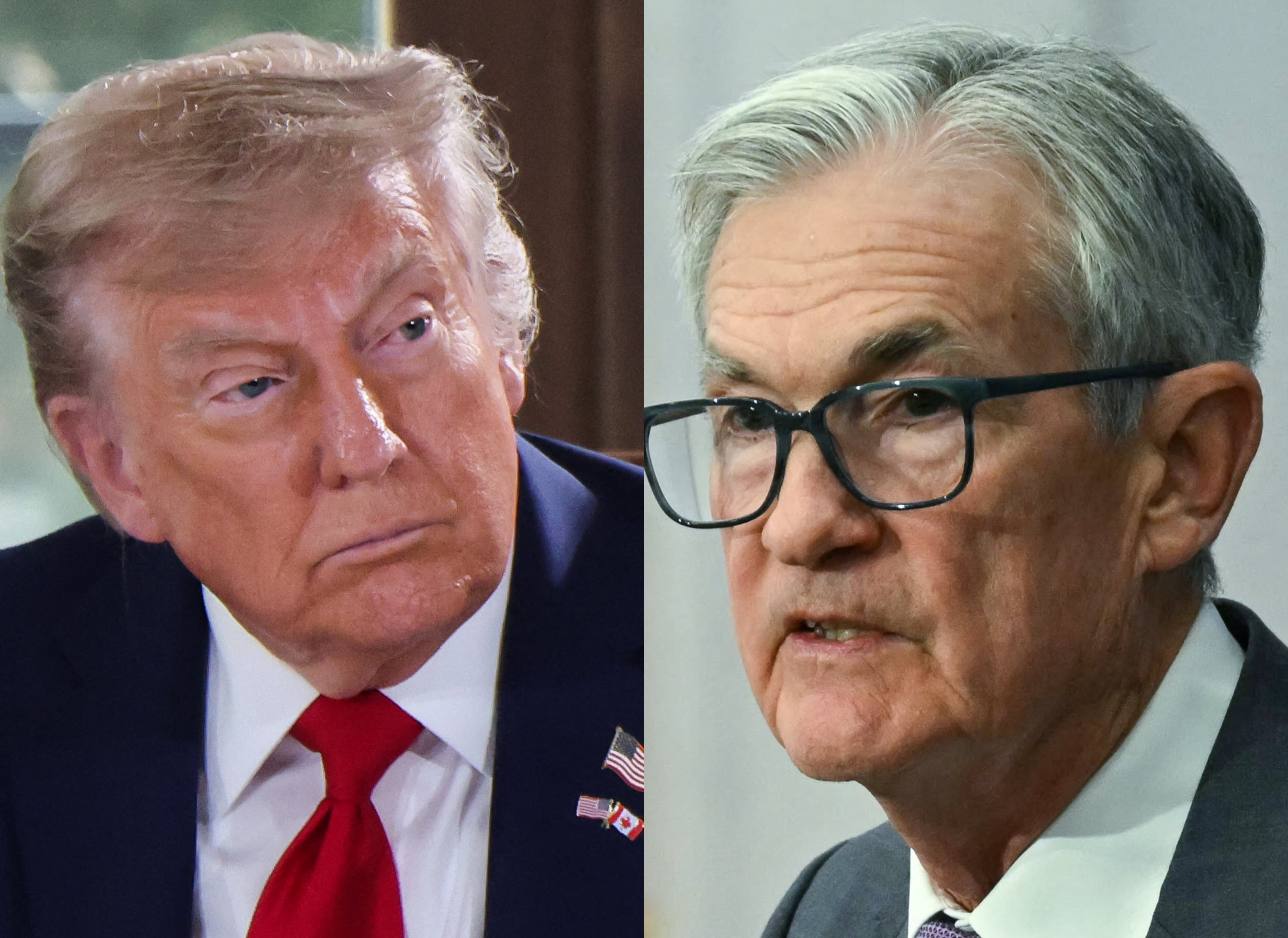Donald Trump. FOTO: LUDOVIC MARIN/POOL/AFP via Getty Images. // Jerome Powell. FOTO: ANDREW CABALLERO-REYNOLDS/AFP via Getty Images