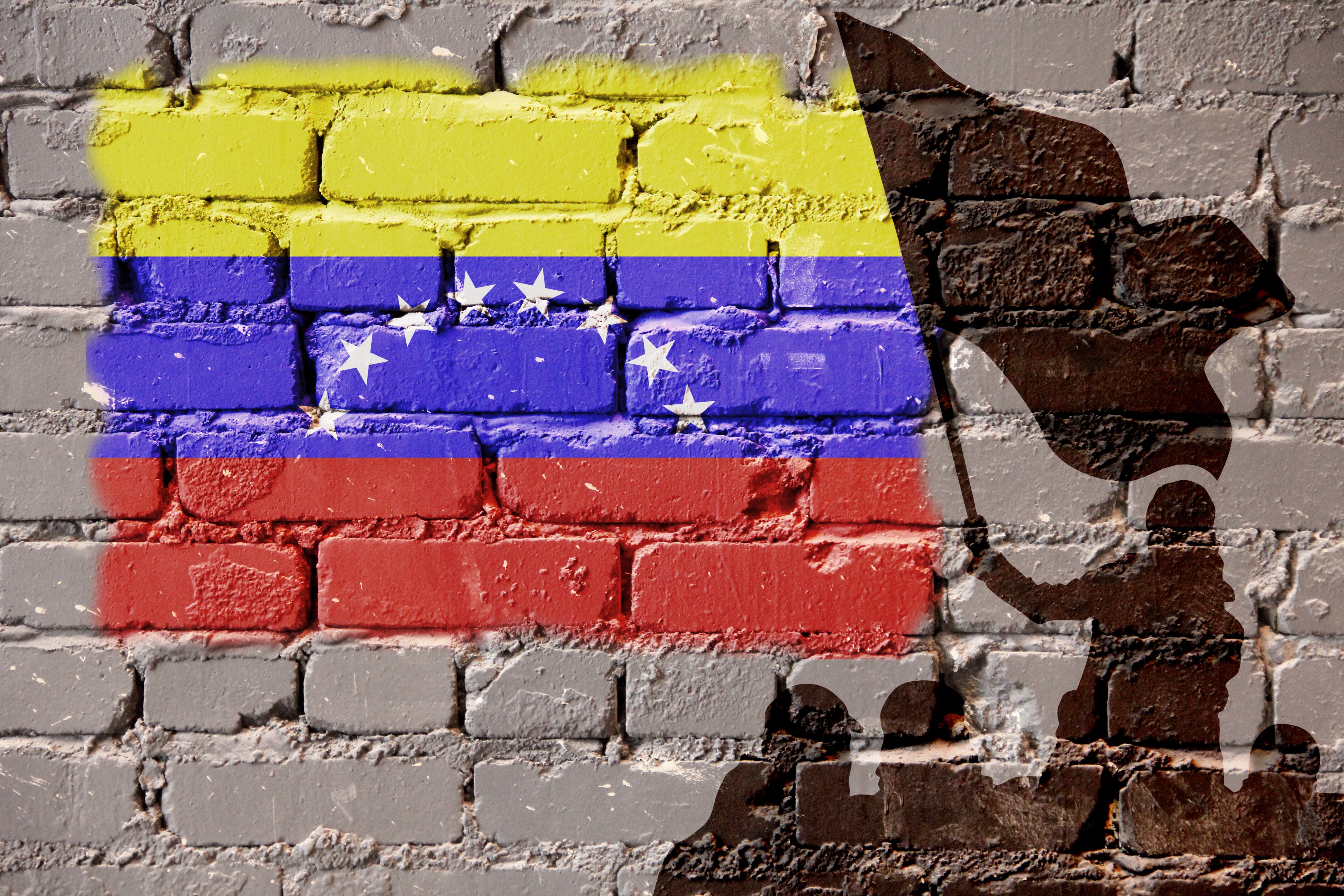 Flags of Venezuela is painted on brick wall background