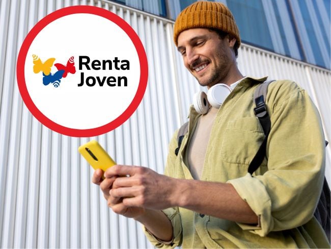 Imagen de referencia, foto Gettyimages, Canva y logo del programa Renta Joven.