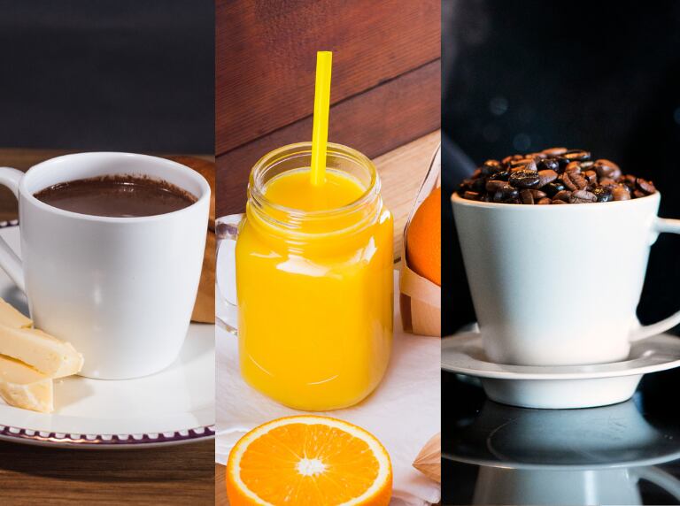 Chocolate con queso caliente / Jugo de naranja / Café (Getty images)