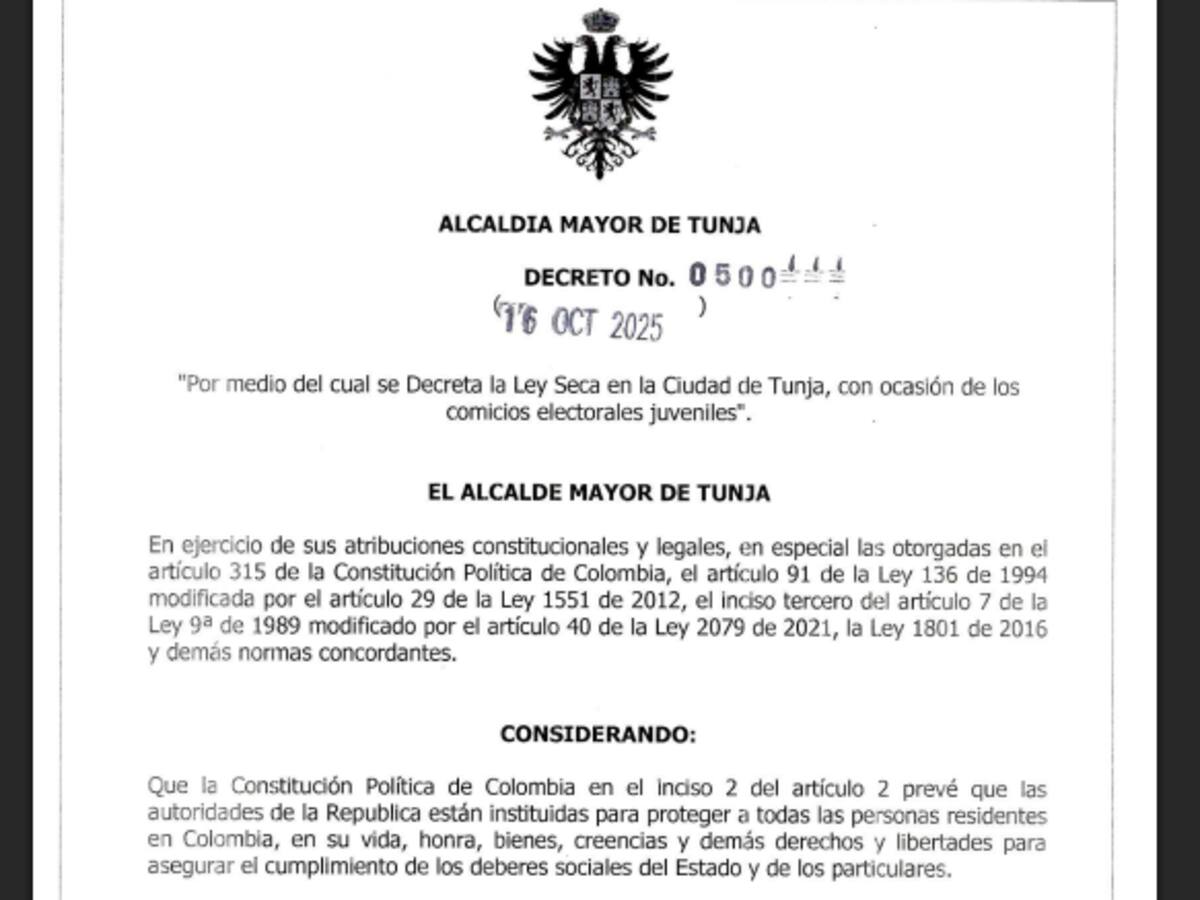 Tunja decreta Ley Seca durante los comicios juveniles del 19 de octubre