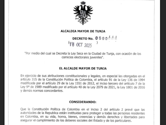 Tunja decreta Ley Seca durante los comicios juveniles del 19 de octubre