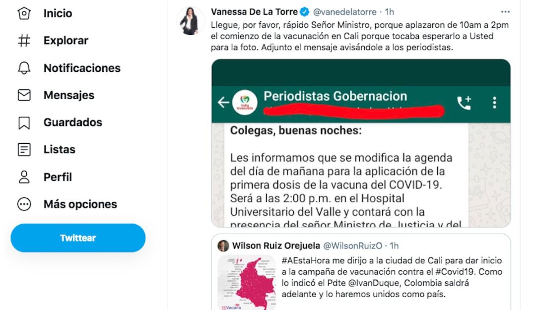 Se aplaza primera vacuna en Cali hasta llegada de MinJusticia