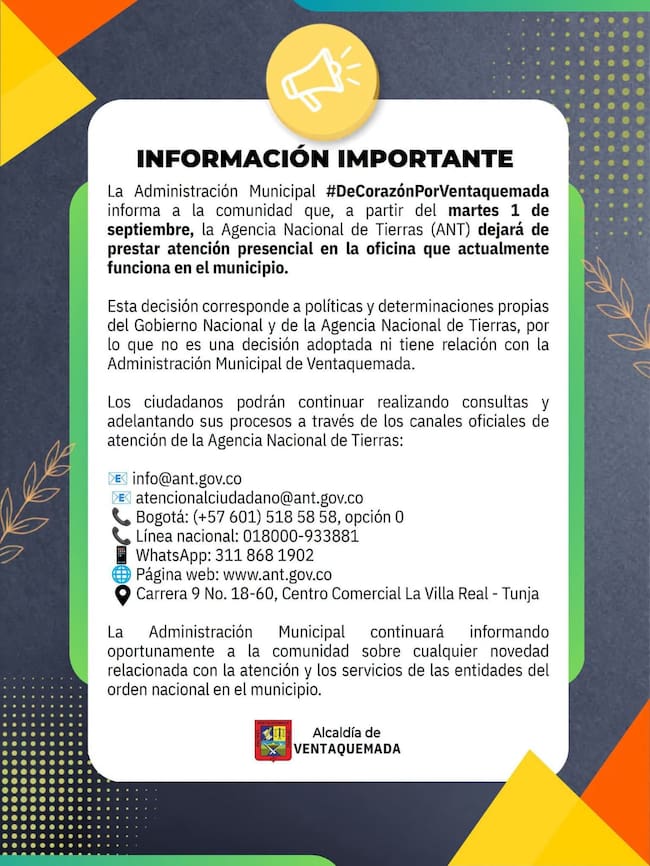 Comunicado de la Alcaldía de Ventaquemada, Boyacá.