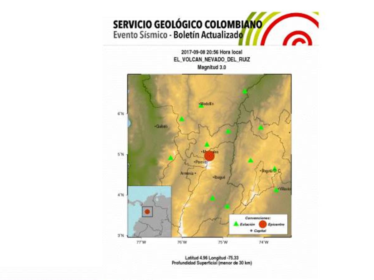 Reportan sismo asociado al Volcán Nevado del Ruiz