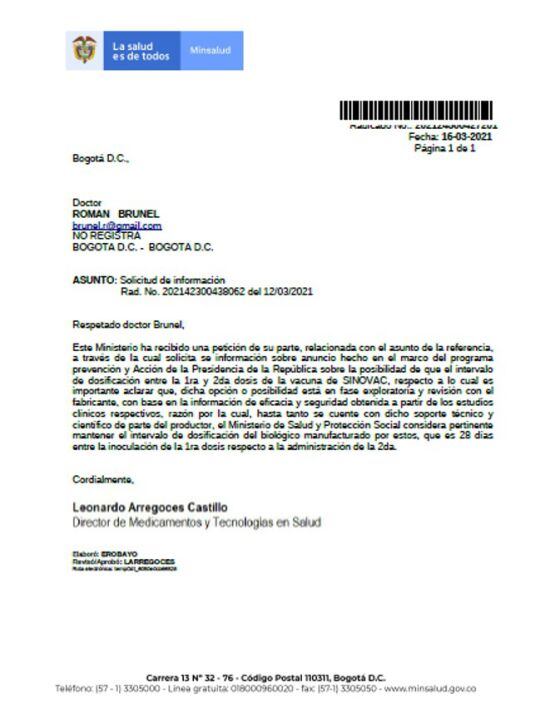 Respuesta del Ministerio de Salud