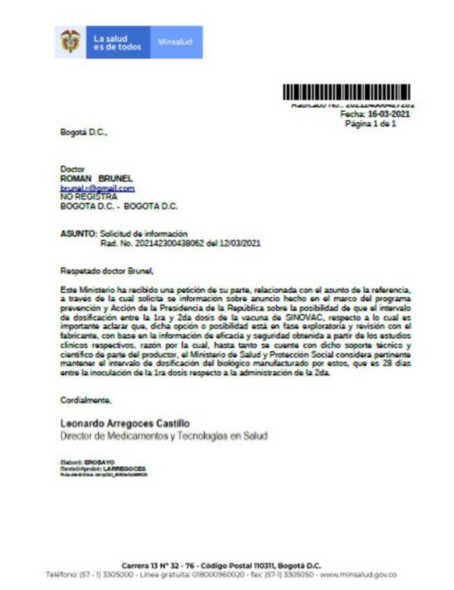 Respuesta del Ministerio de Salud