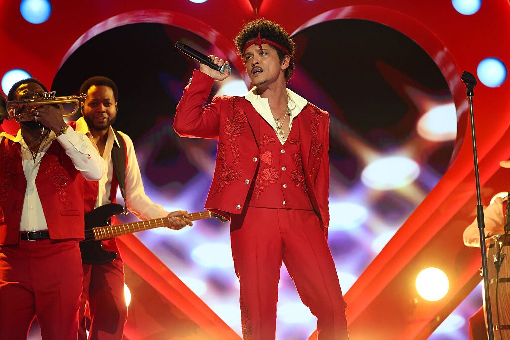 LOS ANGELES, CALIFORNIA - FEBRUARY 01: Bruno Mars performs onstage during the 68th GRAMMY Awards at Crypto.com Arena on February 01, 2026 in Los Angeles, California.  (Photo by Kevin Mazur/Getty Images for The Recording Academy)