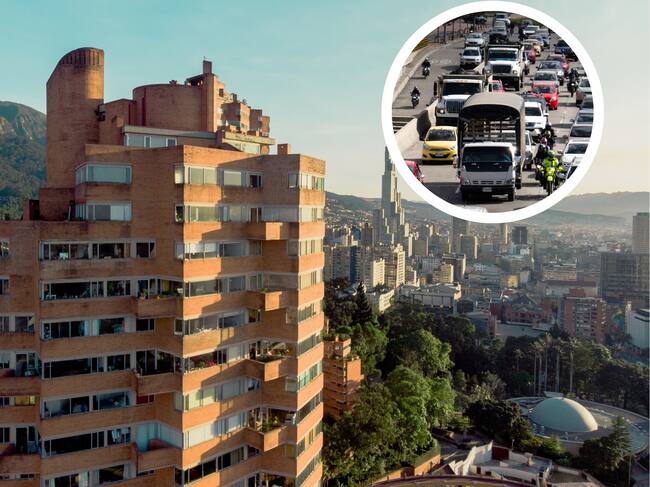 Vista panorámica de Bogotá y tráfico de carros y camiones en la ciudad (Fotos vía Getty Images)