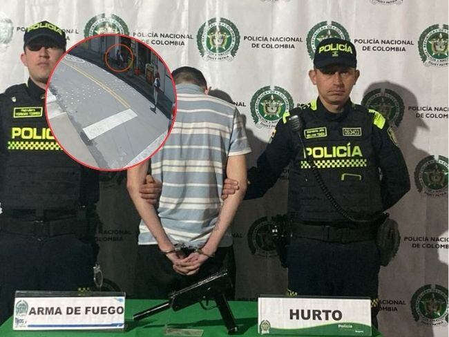 Capturado con una Subametralladora cuando intentaba robar un supermercado en Bogotá.