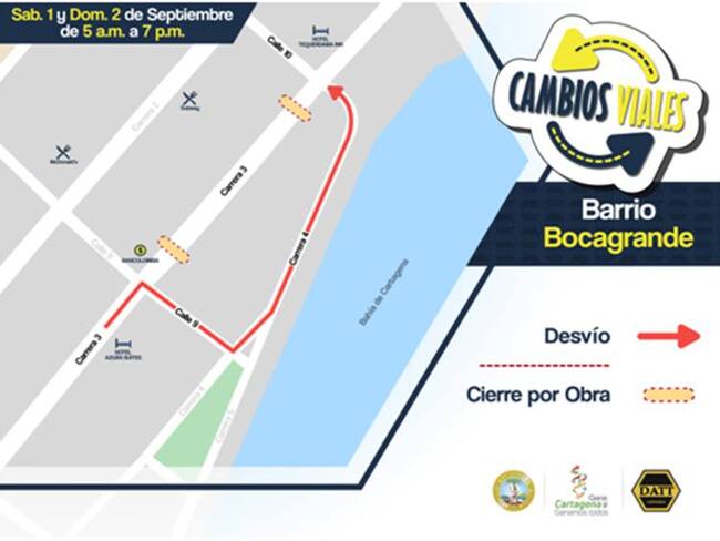 Cambios viales en Bocagrande por obras civiles