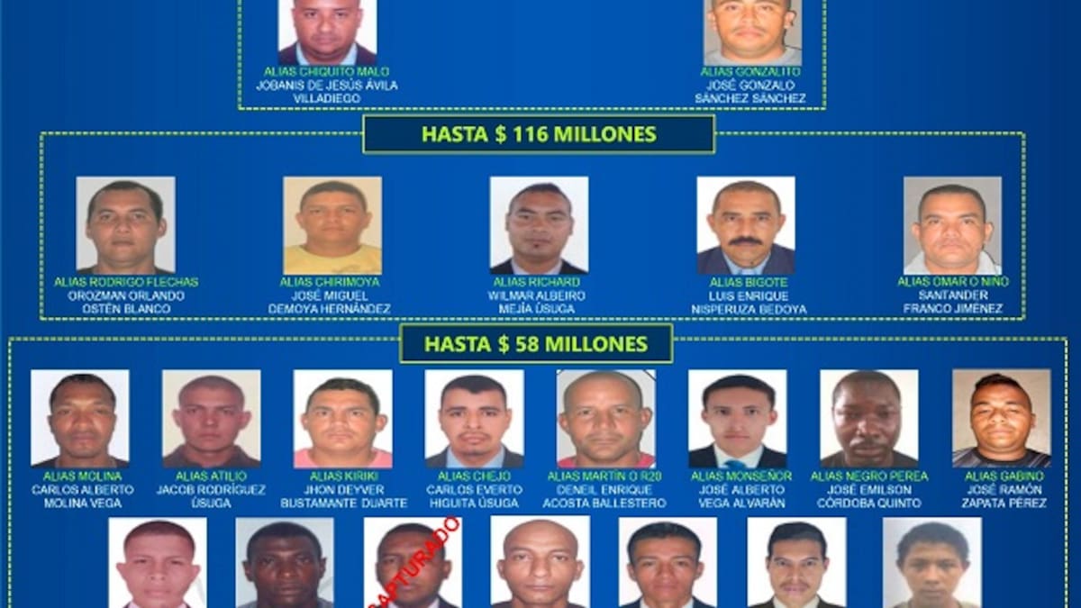 42 personas hacen parte del cartel actualizado de los más buscados de Antioquia