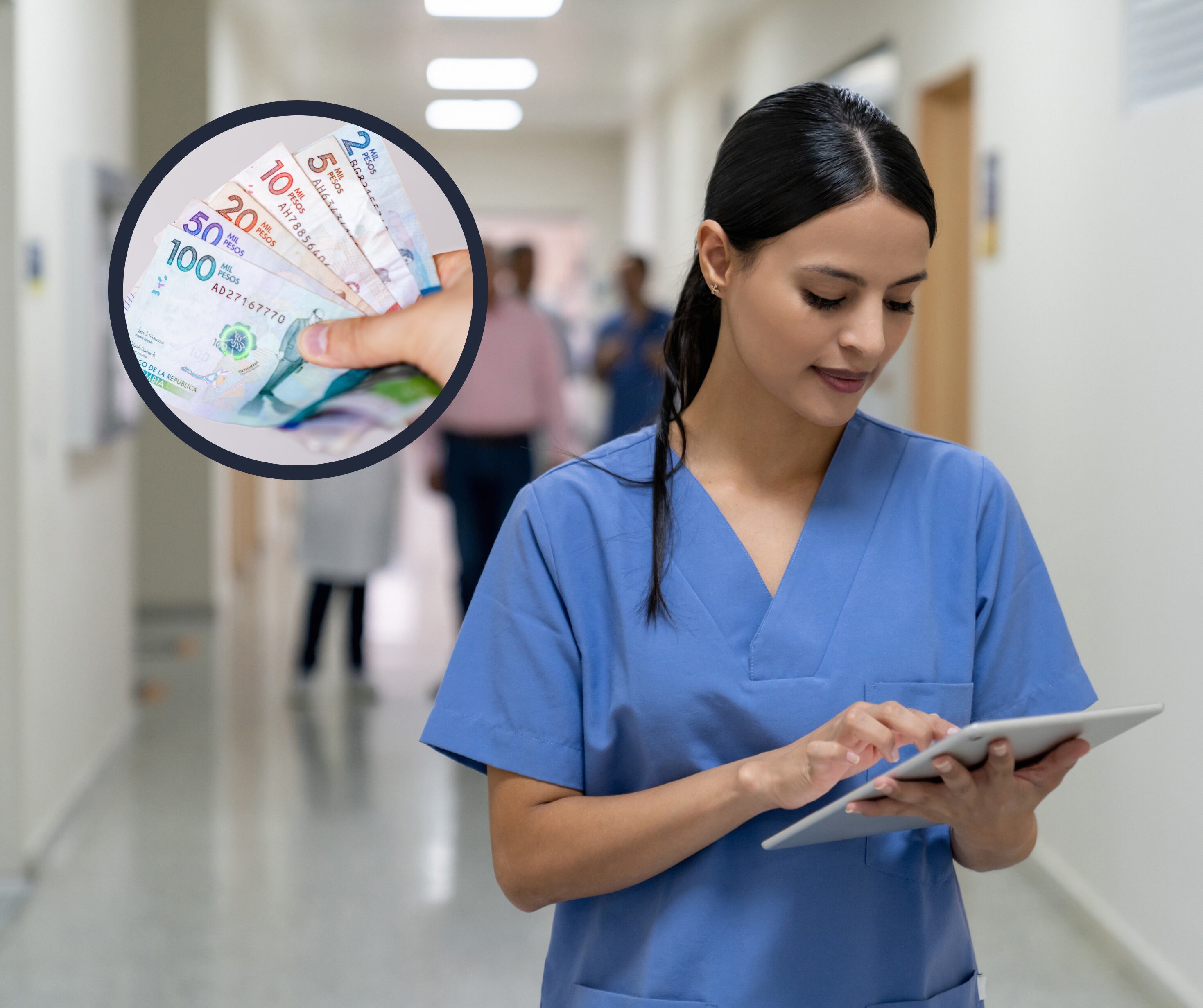 Enfermera mirando hacía su Tablet en el pasillo de un hospital (Foto vía Getty Images)