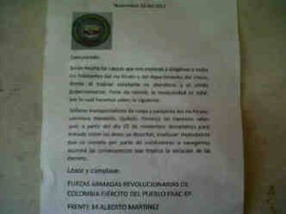 Este es el panfleto con el que amedrantan a la población del Chocó