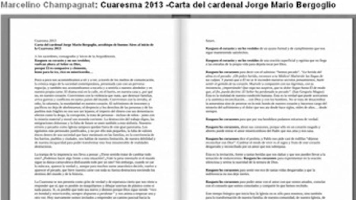 Carta del cardenal Jorge Mario Bergoglio, hoy Papa Francisco, por la Cuaresma