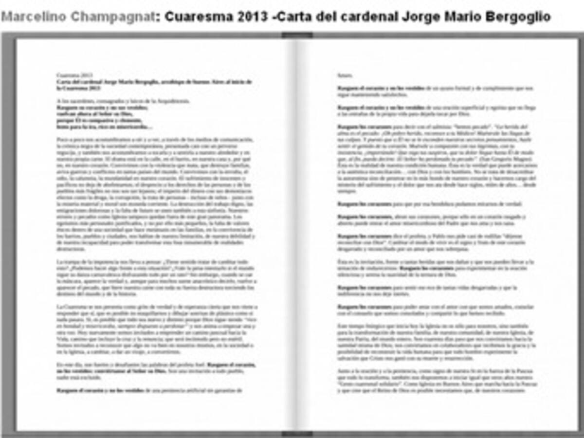 Carta del cardenal Jorge Mario Bergoglio, hoy Papa Francisco, por la Cuaresma