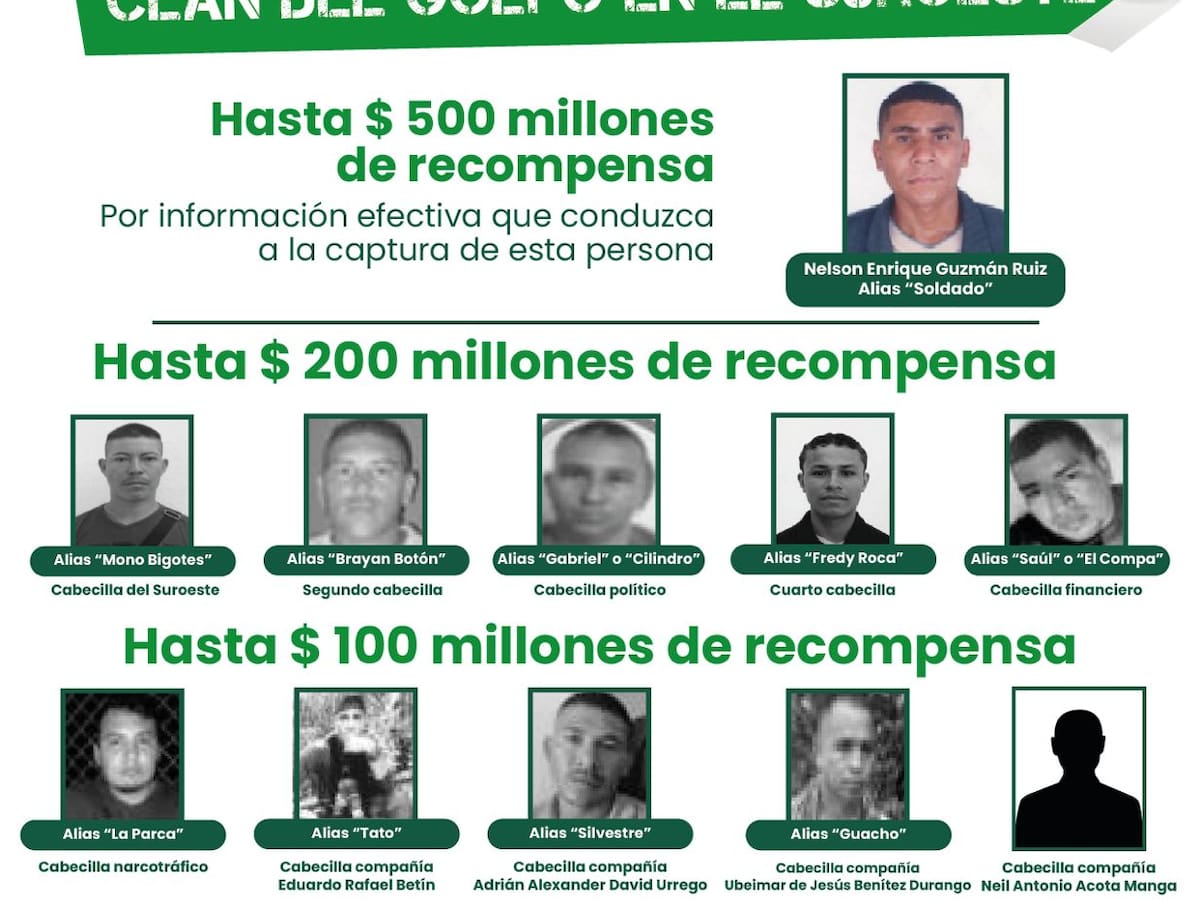 Este es el cartel de los más buscados del Clan del Golfo en Antioquia: ofrecen hasta $500 millones
