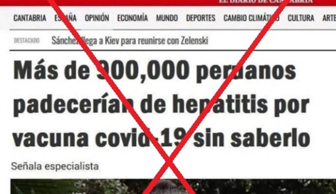 Portada manipulada con información falsa sobre vacunas COVID-19. Foto: Agencia EFE @EFE_Verifica