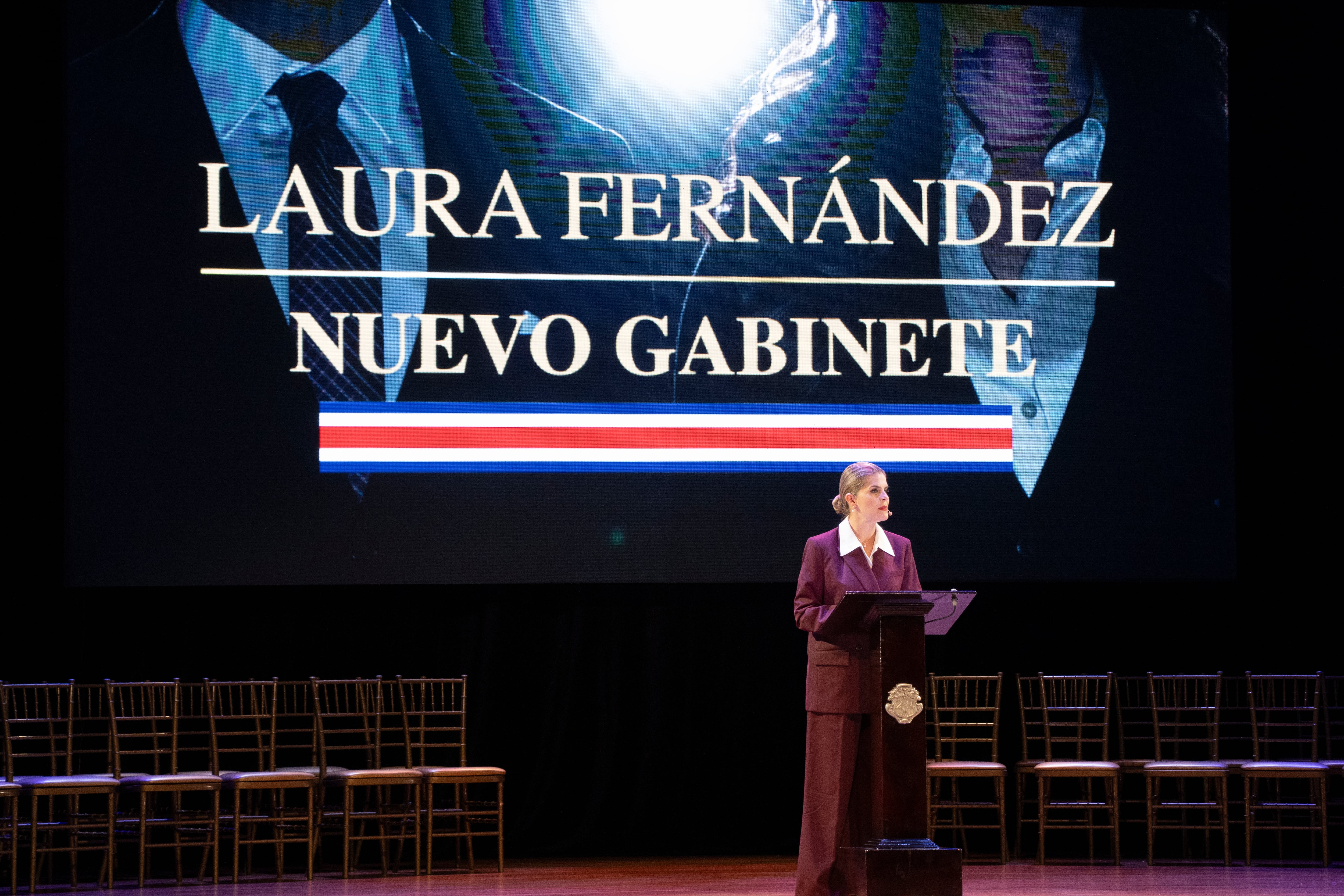 La nueva presidenta de Costa Rica, Laura Fernández, durante la presentación de su gabinete de gobierno.
(Foto:   Manuel Arnoldo Robert Batalla/Getty Images)
