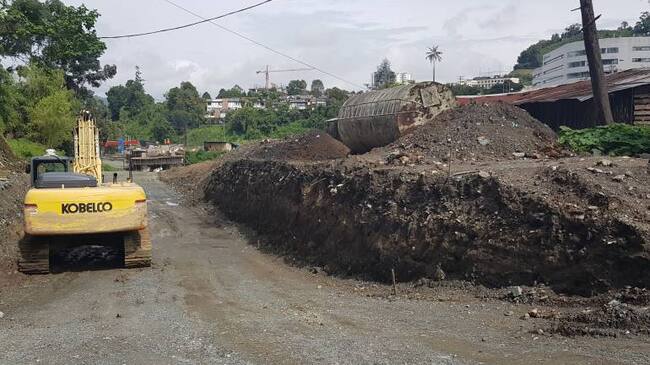 Obras en la vía Manizales - Honda en el sector del puente La Libertad